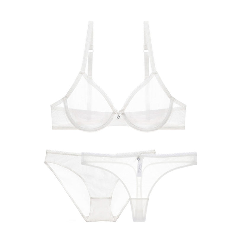 Drune | 3-Teiliges Transparentes Unterwäsche-Set mit Dekorativem Diamantstraß