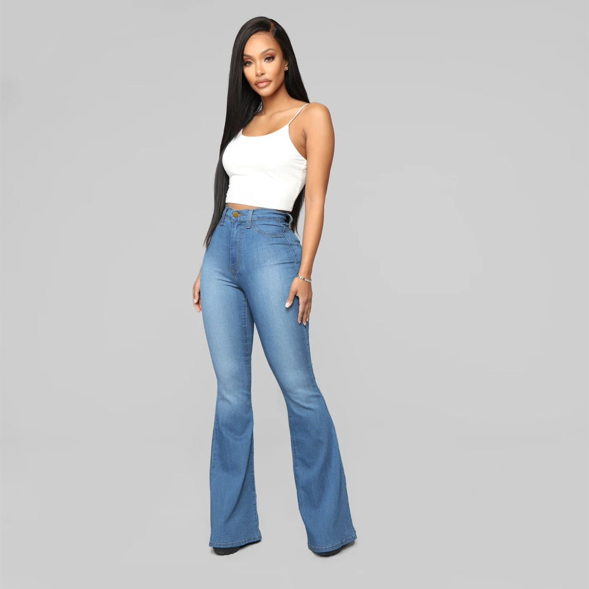 Jeans da donna a vita alta modello “Demon” con gamba dritta