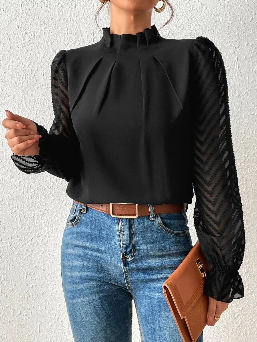 Damen Bluse mit modernen transparenter Ärmel Drune