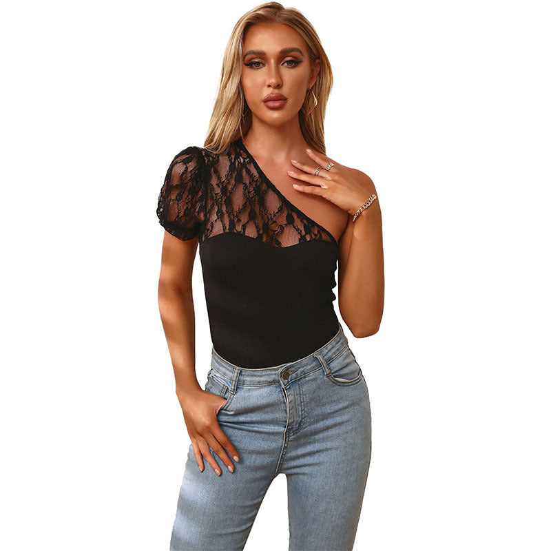Damen Body mit asymmetrischem Spitzeneinsatz und figurbetontem Schnitt Drune