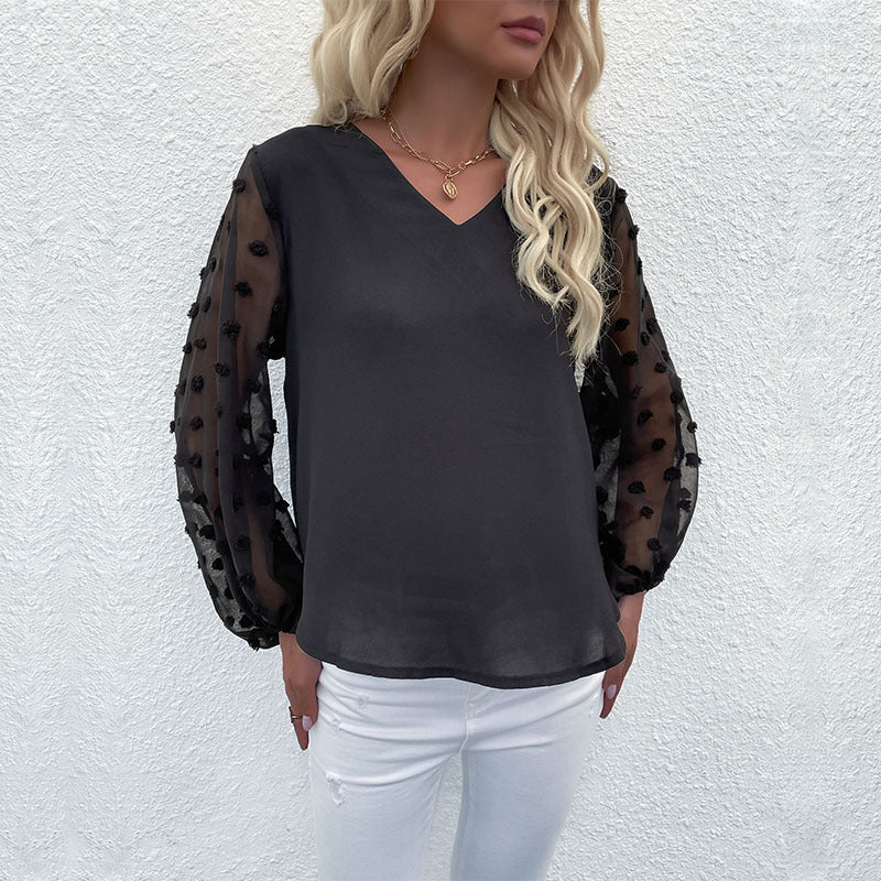 Damen Bluse mit eleganten Puffärmeln und strukturiertem Obermaterial Drune