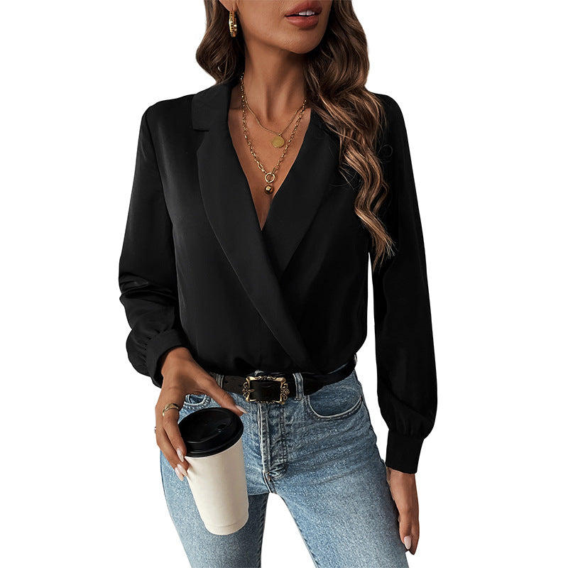 Damen Bluse im Body-Stil mit elegantem Wickeldesign Drune