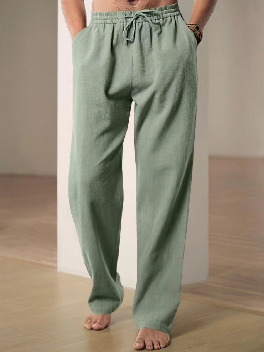 Pantaloni da uomo comodi in lino con cintura regolabile