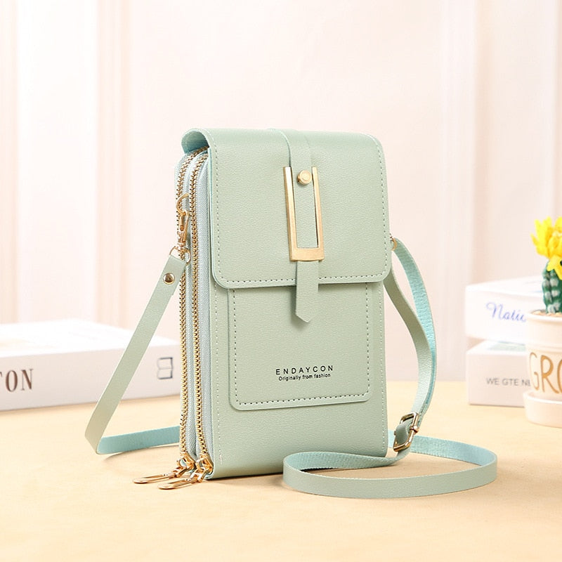 Drune Leder Smartphone Clutch | Damen Handtasche mit Touchscreen-Fenster