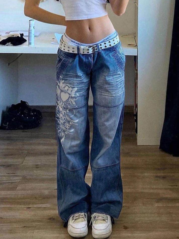 Drune | Gewaschene Herzmuster Cargojeans