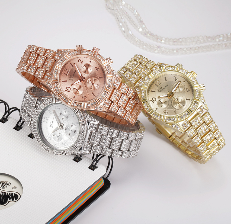 Drune Quarz Armbanduhr aus Edelstahl mit Kristallen - Stilvolle Luxusuhr