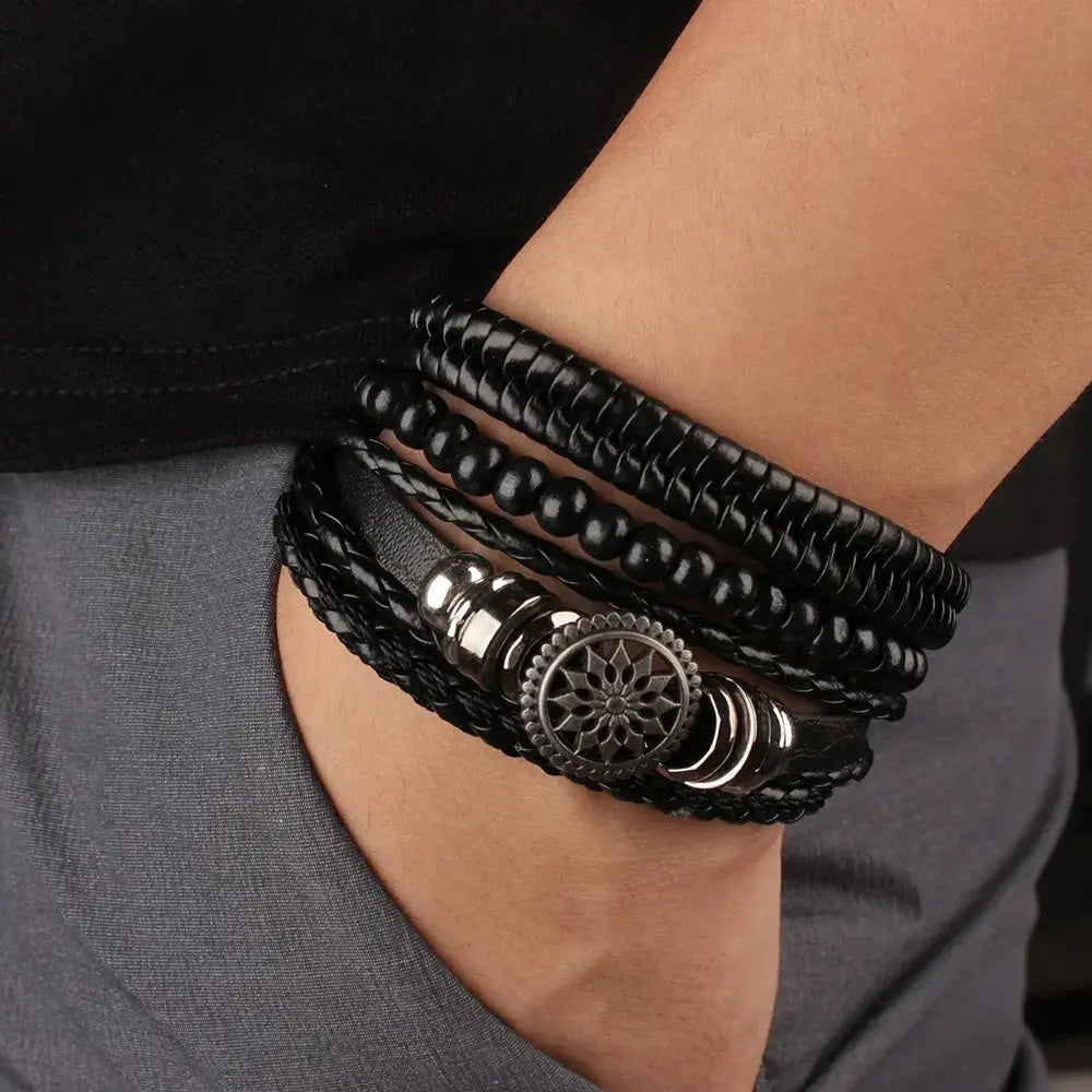 Drune | Geflochtene Leder Wickelarmband Für Herren