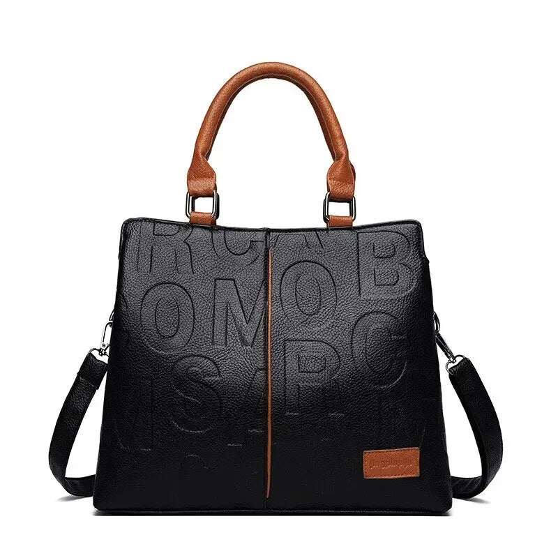 Drune – Damenhandtasche aus weichem Leder mit geprägtem Buchstabendesign