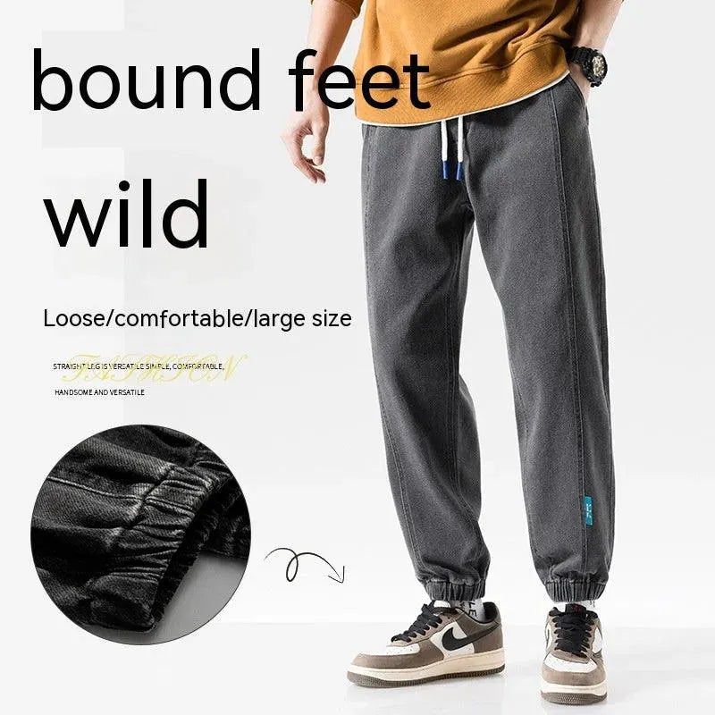 Jeans da uomo alla moda taglie forti con risvolto alla caviglia