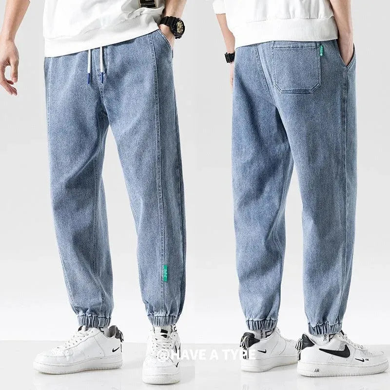 Jeans da uomo alla moda taglie forti con risvolto alla caviglia