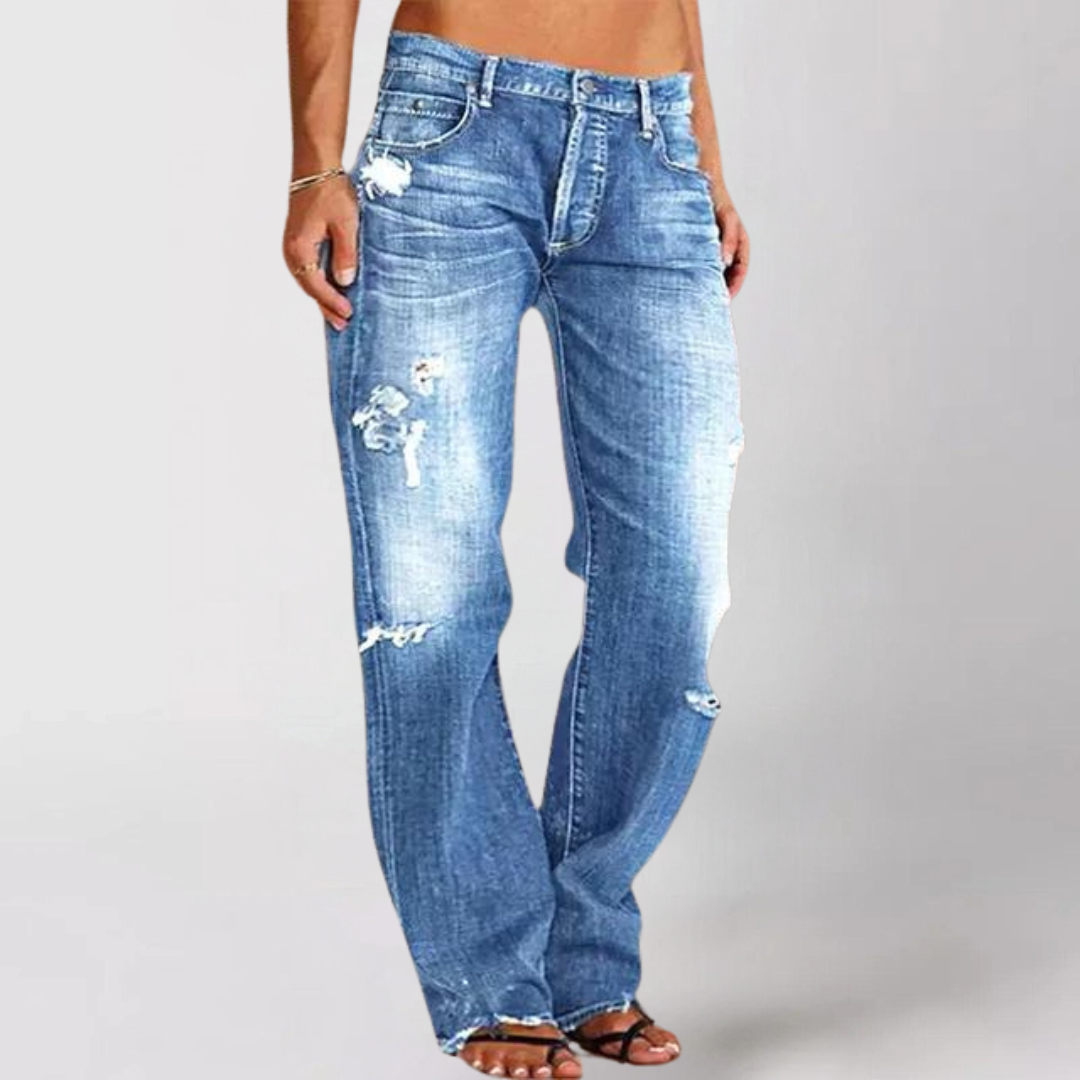 Jeans in denim a gamba larga