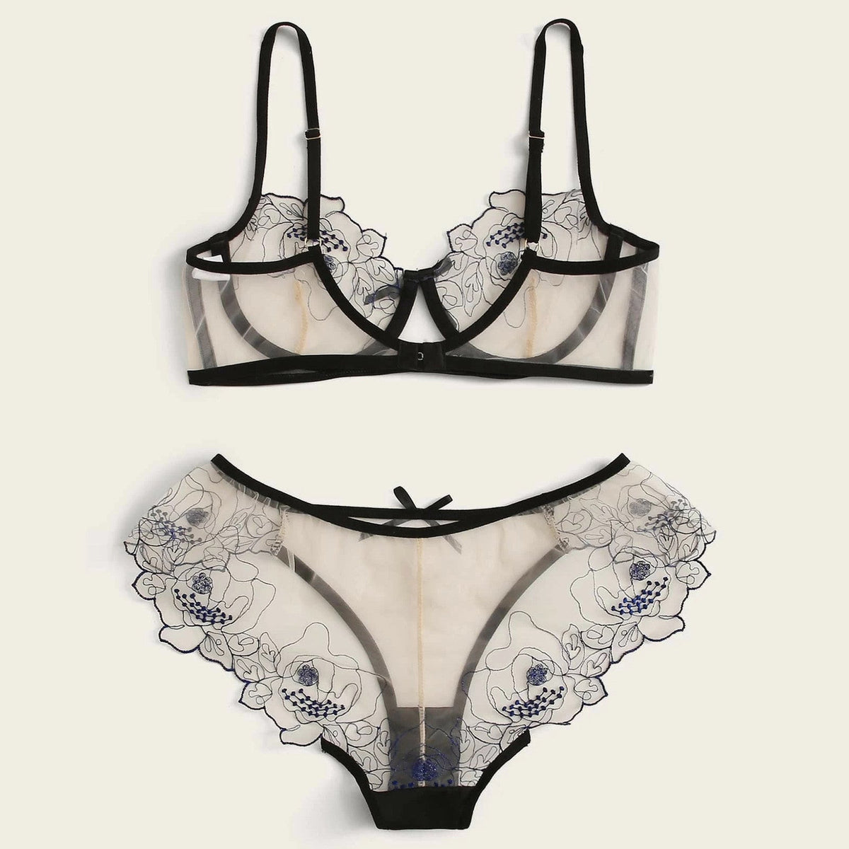 Drune | Women's Mesh Stickerei Sheer Dessous Set