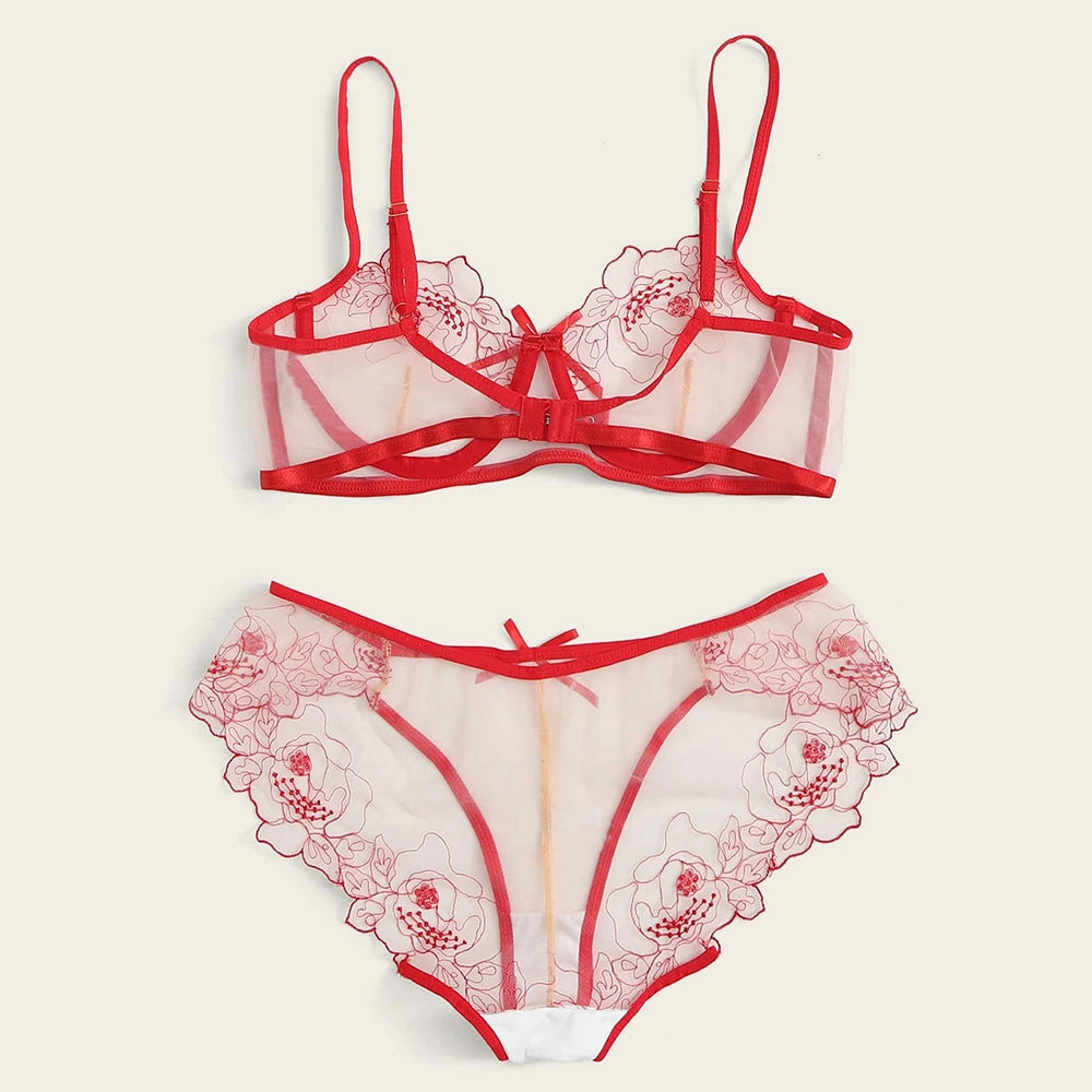 Drune | Women's Mesh Stickerei Sheer Dessous Set