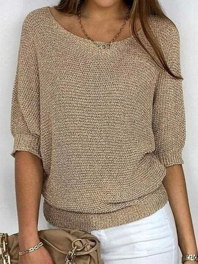 Drune - Goldfarbener einfarbiger Pullover mit Rundhalsausschnitt