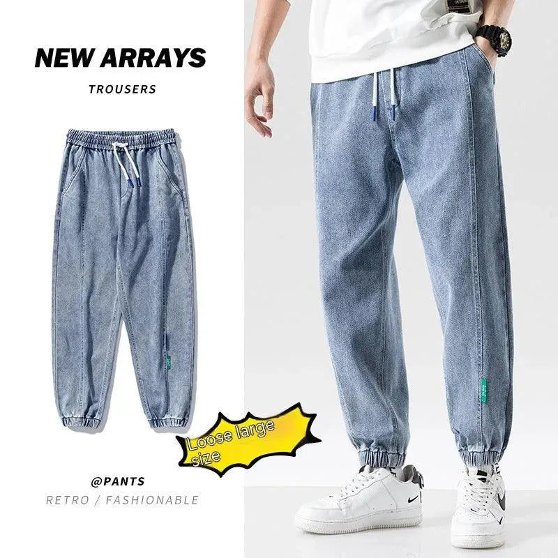 Jeans da uomo alla moda taglie forti con risvolto alla caviglia