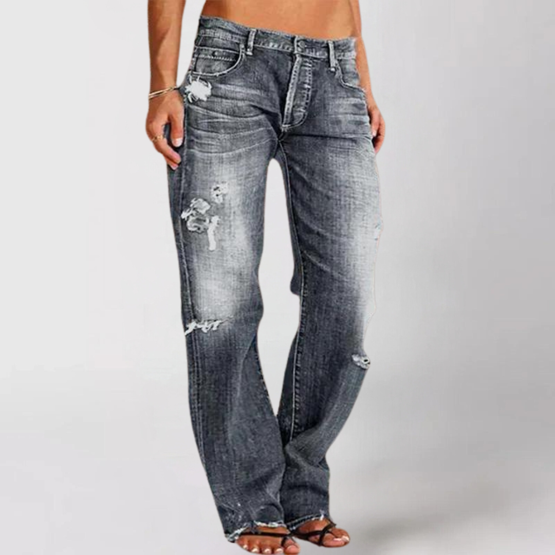 Jeans in denim a gamba larga