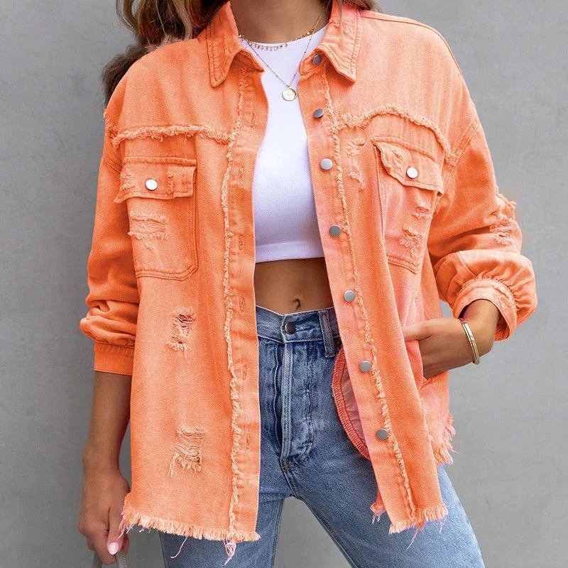 Giacca da donna in denim con bordi grezzi