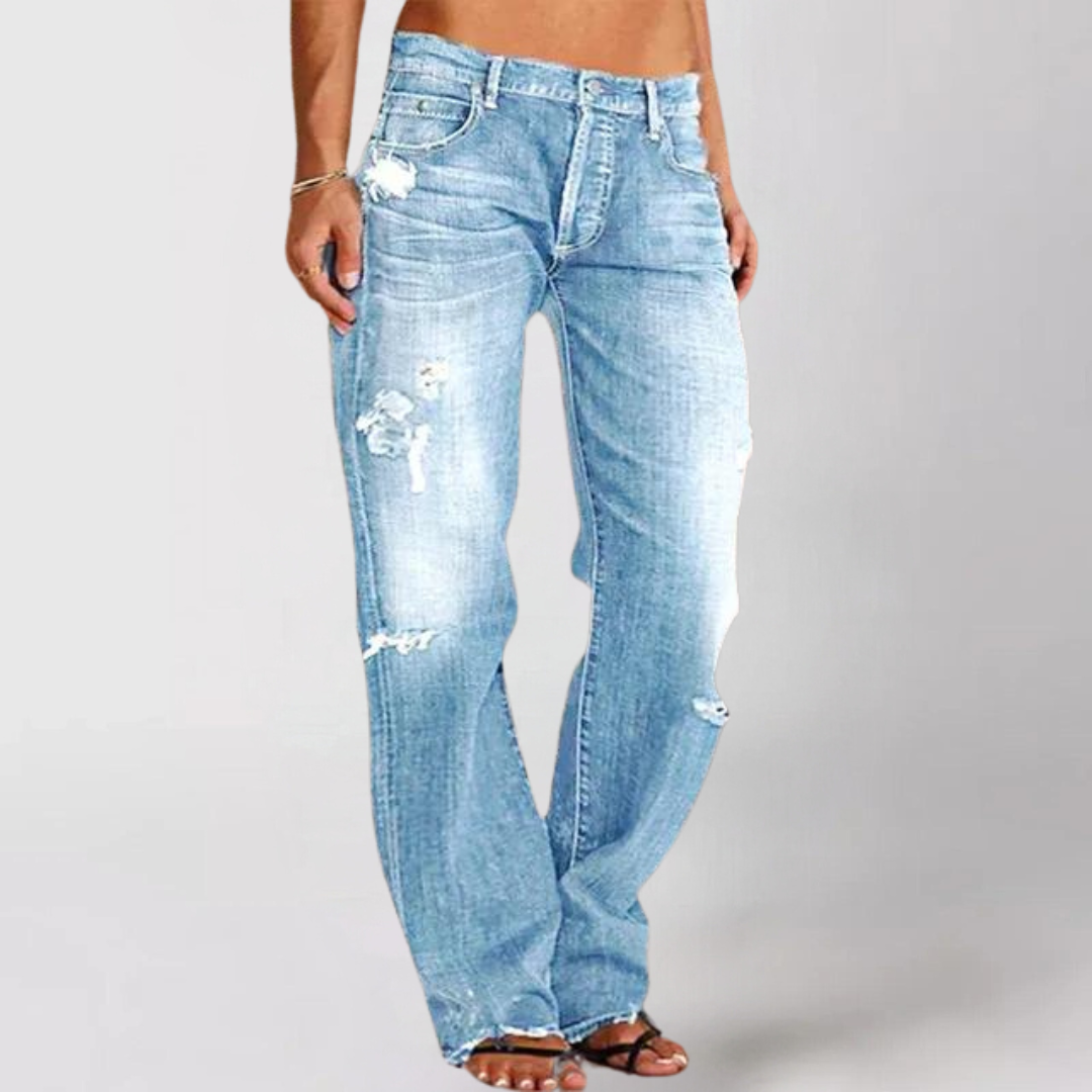 Jeans in denim a gamba larga