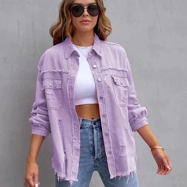 Giacca da donna in denim con bordi grezzi