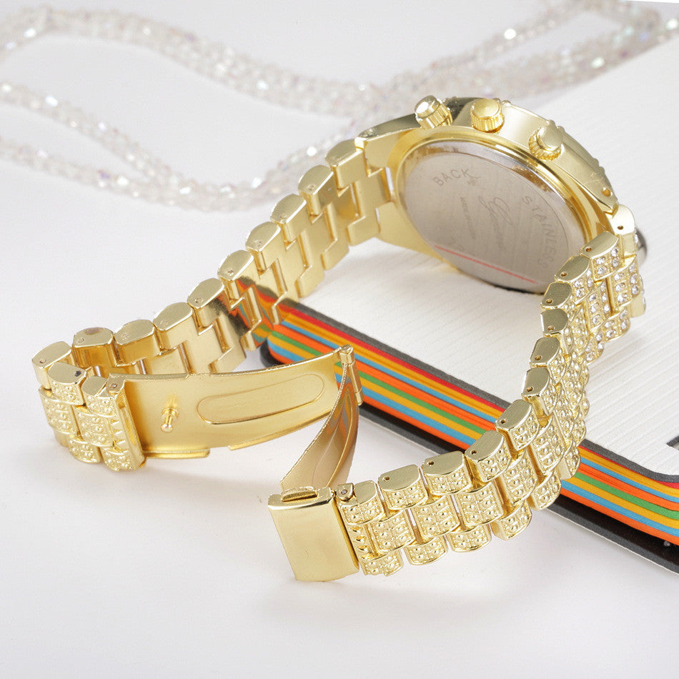 Drune Quarz Armbanduhr aus Edelstahl mit Kristallen - Stilvolle Luxusuhr