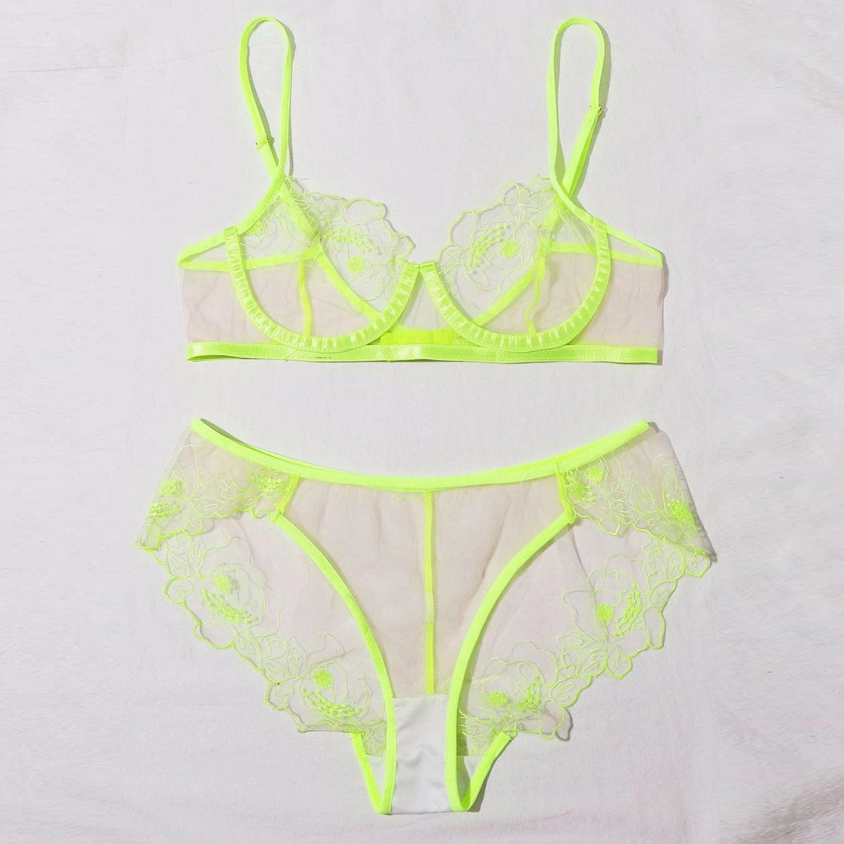 Drune | Women's Mesh Stickerei Sheer Dessous Set