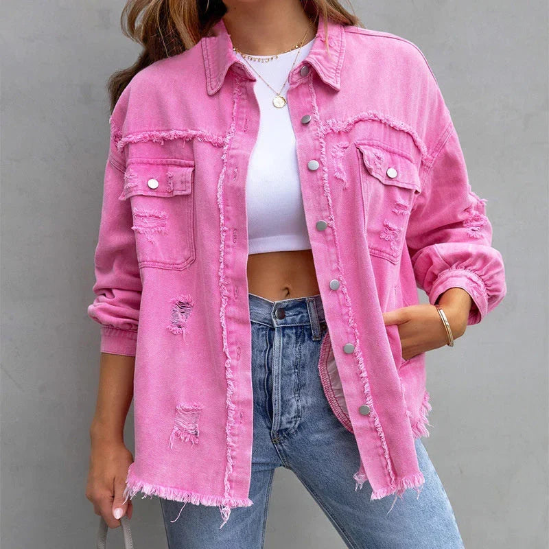 Giacca da donna in denim con bordi grezzi