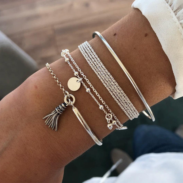 Drune | Elegantes geschichtetes Silberarmband-Set für Damen