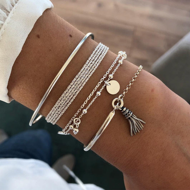 Drune | Elegantes geschichtetes Silberarmband-Set für Damen