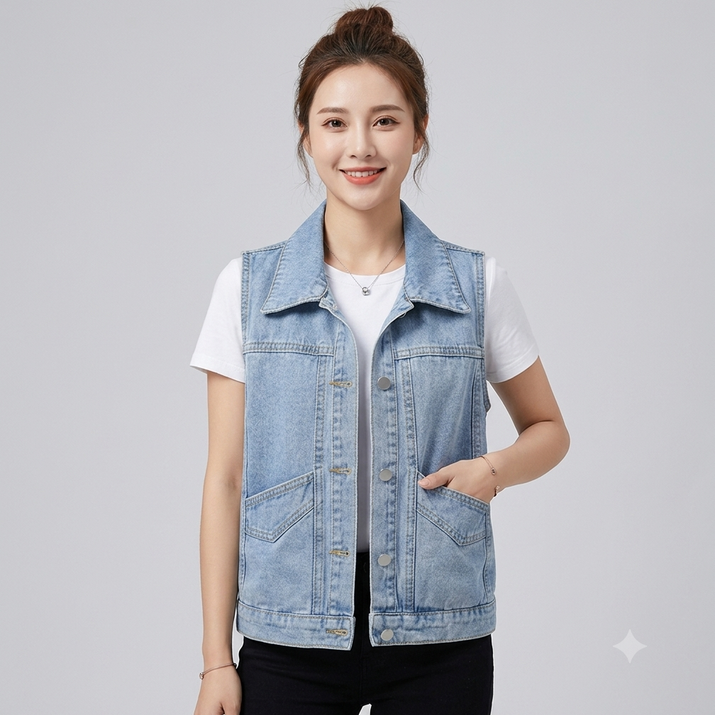 Lore Voss \  Gilet in denim con perla