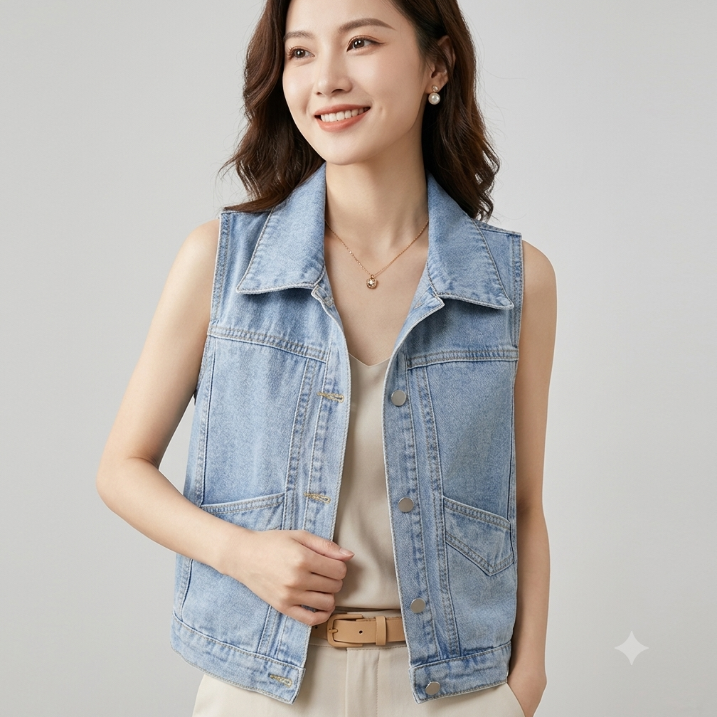 Lore Voss \  Gilet in denim con perla