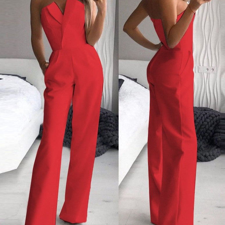 Drune Roter ärmelloser Jumpsuit