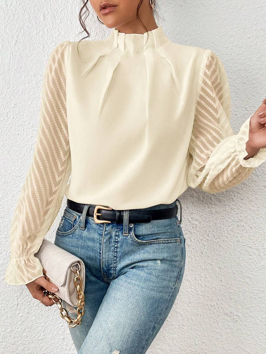 Damen Bluse mit modernen transparenter Ärmel Drune