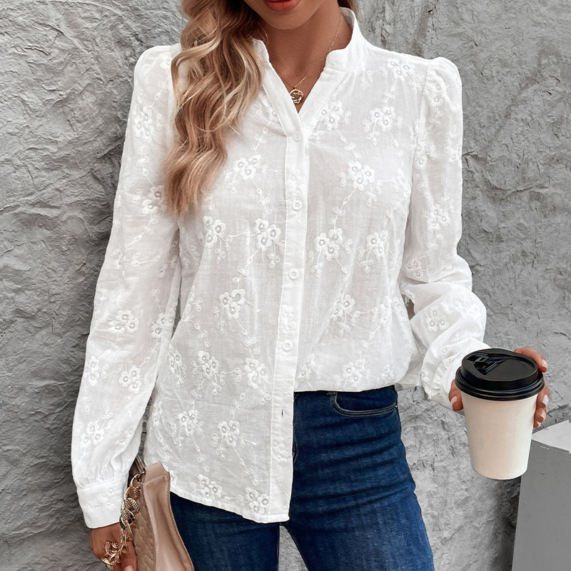 Damen Bluse mit elegantem floralem Lochmuster Drune