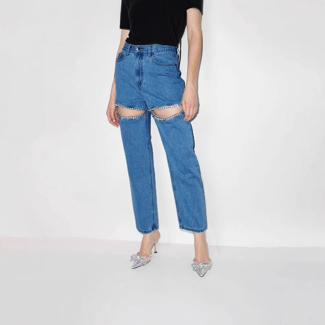 Jeans da donna con cut-out e dettagli scintillanti