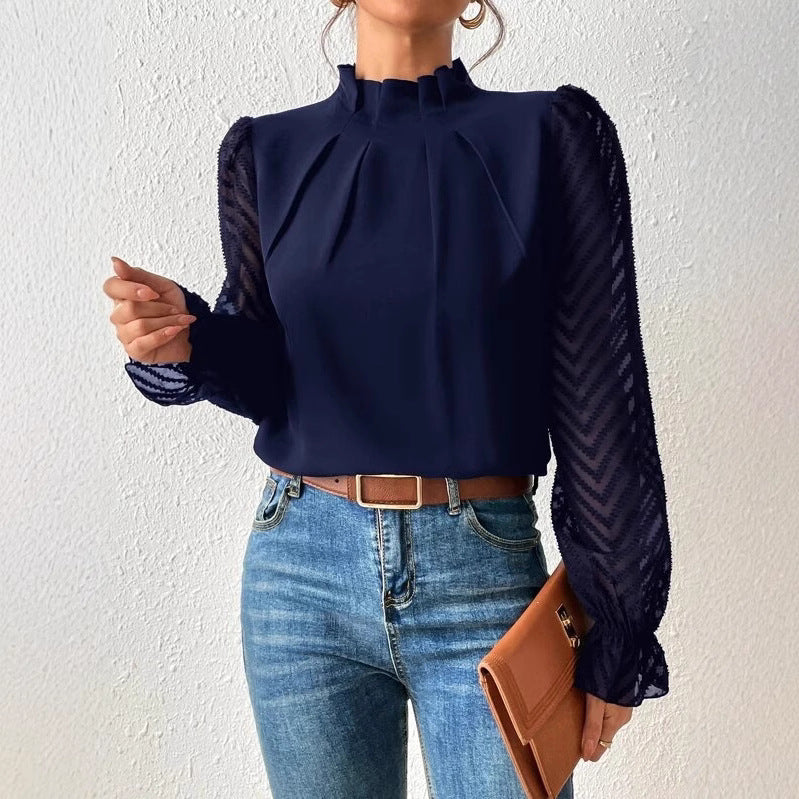 Damen Bluse mit modernen transparenter Ärmel Drune
