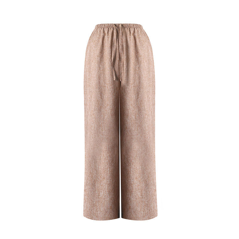 Damen Weite Leinenhose mit elastischem Bund und Kordelzug Drune