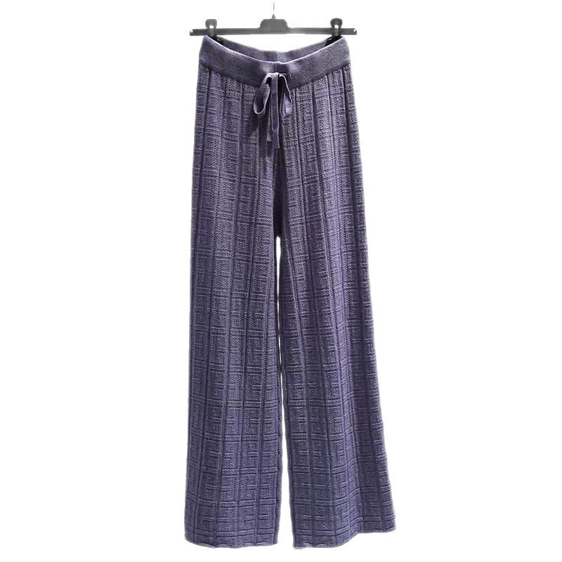 Damen Weit geschnittene Leinenhose mit elastischem Bund und gestreiftem Design Drune