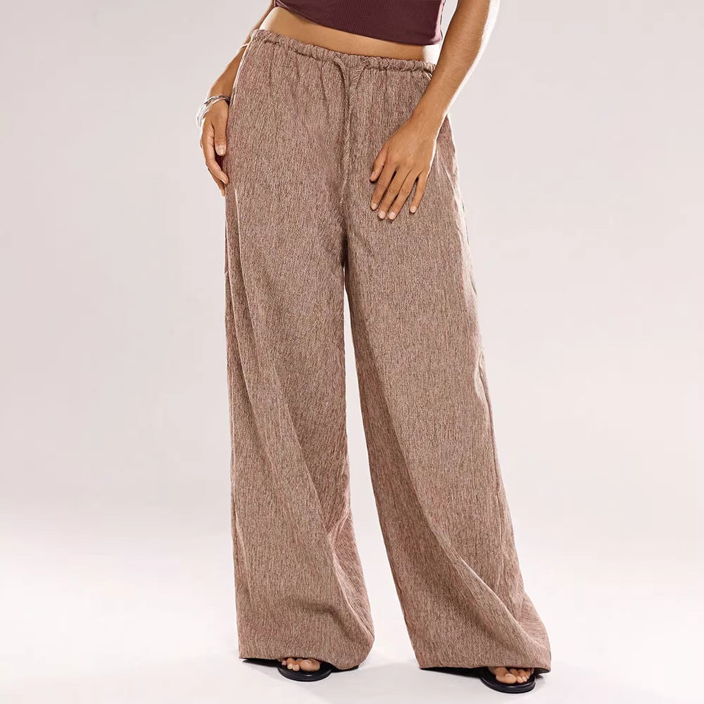 Damen Weite Leinenhose mit elastischem Bund und Kordelzug Drune