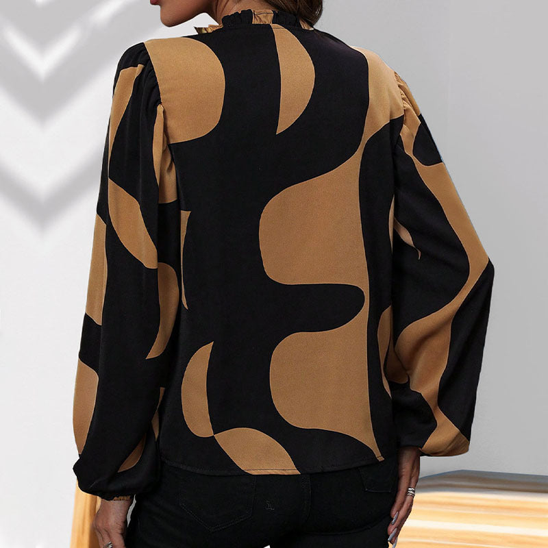 Damen Bluse mit modischem V-Ausschnitt und einzigartigem Muster Drune