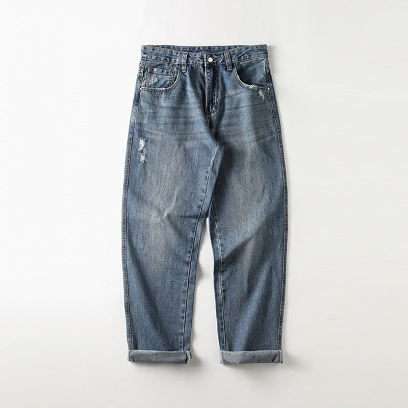 Jeans baggy da uomo in stile vintage con effetti consumati e vita alta