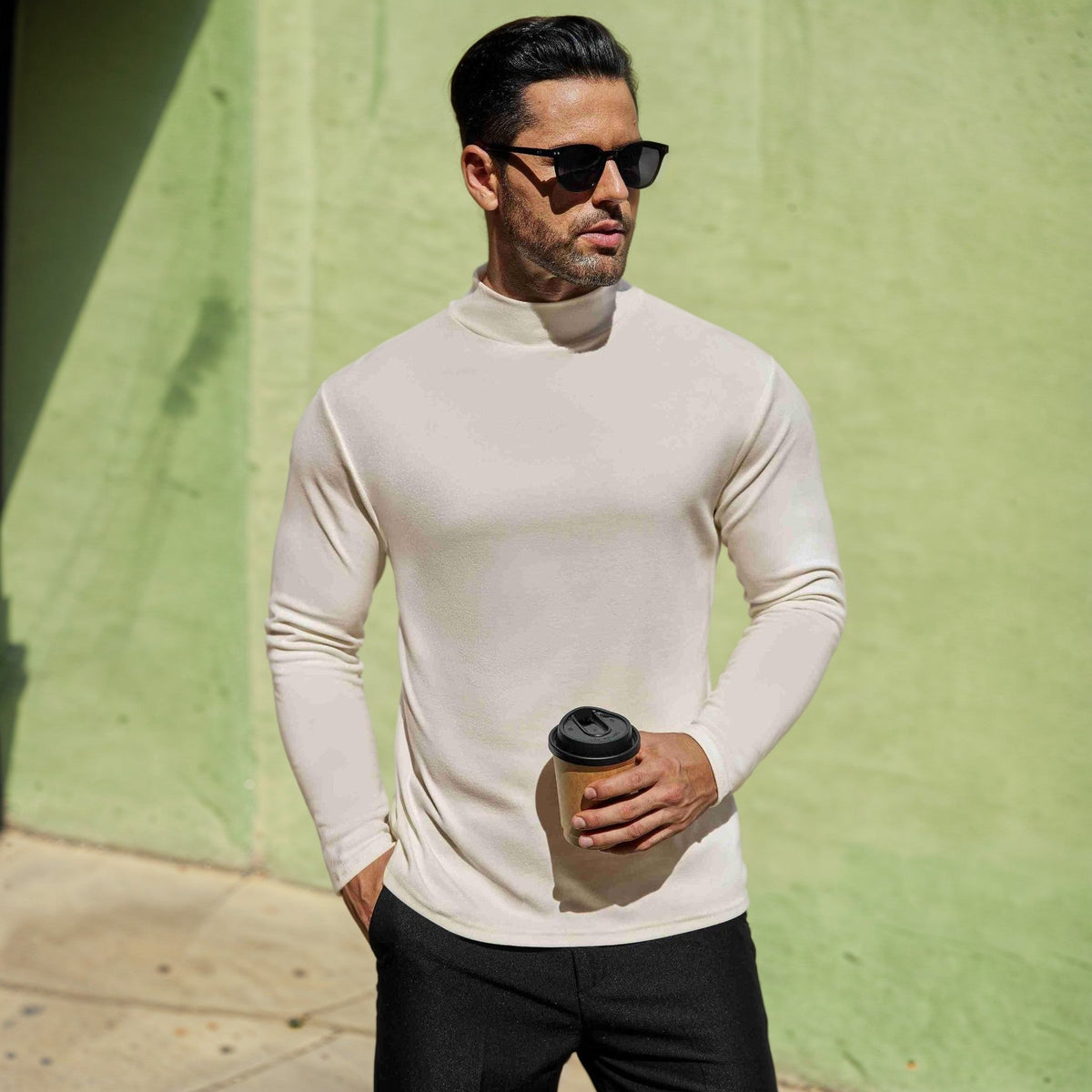 Maglione da uomo con collo alto in morbido misto cotone