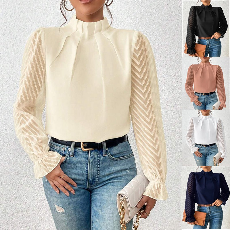 Damen Bluse mit modernen transparenter Ärmel Drune