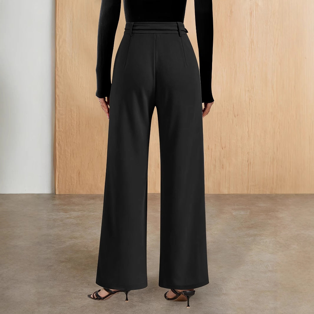 Damen elegante Boucle-Hosen mit weit geschnittenem Bein und dekorativem Reißverschluss Drune
