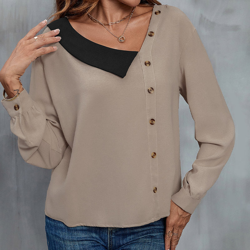Damen Bluse mit asymmetrischem Kragen und Knopfdetails Drune