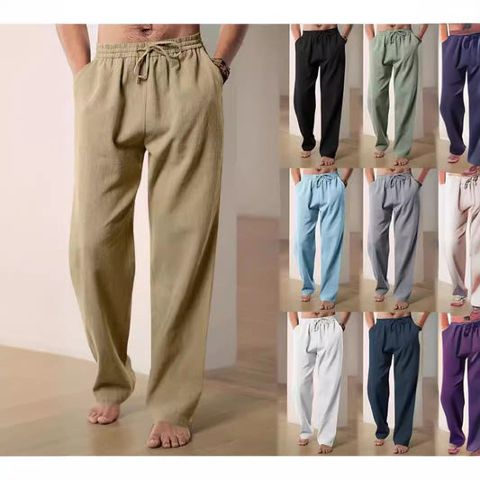 Pantaloni da uomo comodi in lino con cintura regolabile