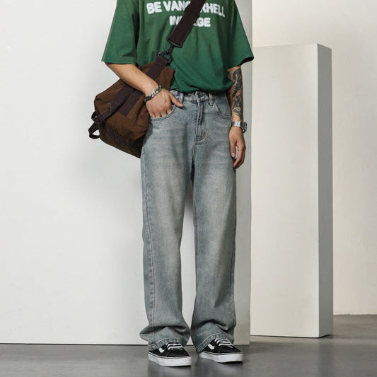 Jeans da uomo dal taglio bootcut, comodi, con vita alta e linea casual