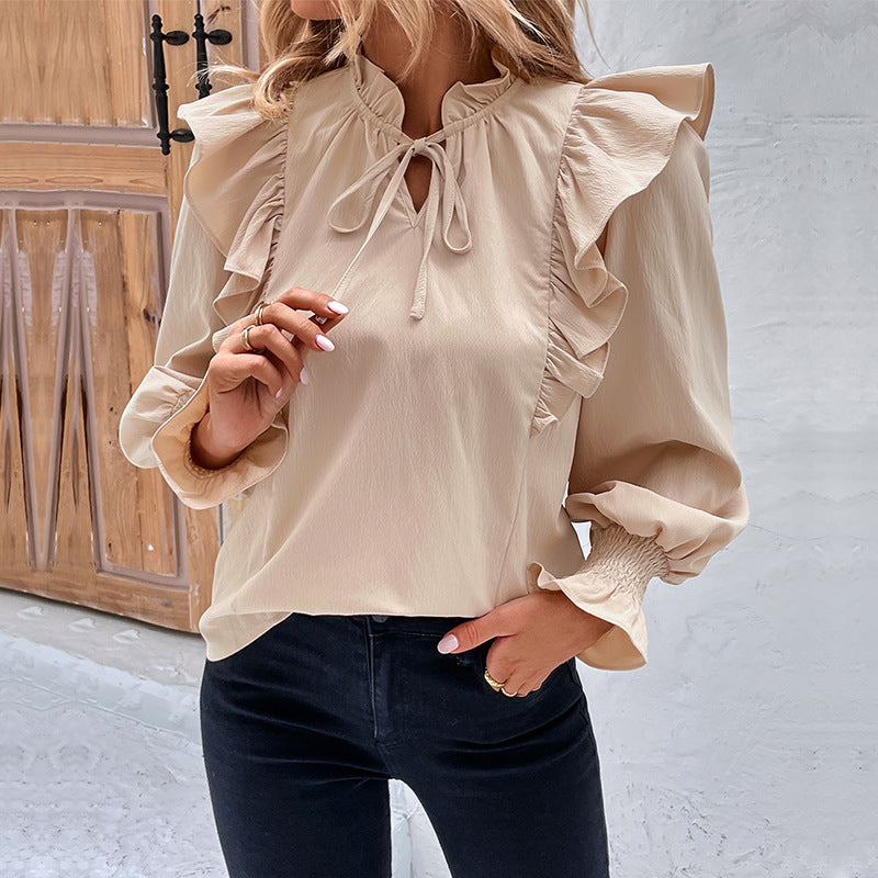Damen Bluse mit eleganten Rüschendetails und verspieltem Kordelzug Drune