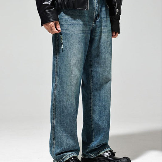 Jeans baggy da uomo in stile vintage con effetti consumati e vita alta