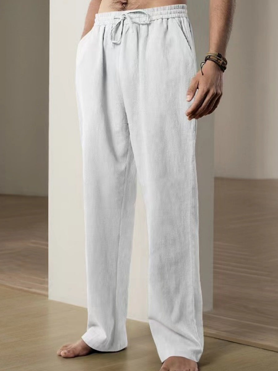 Pantaloni da uomo comodi in lino con cintura regolabile