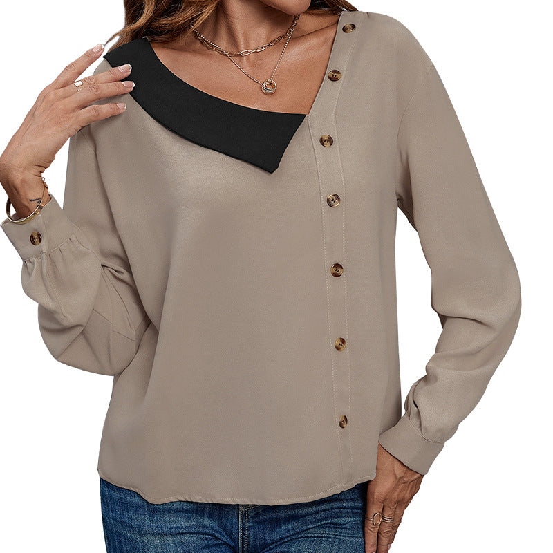 Damen Bluse mit asymmetrischem Kragen und Knopfdetails Drune